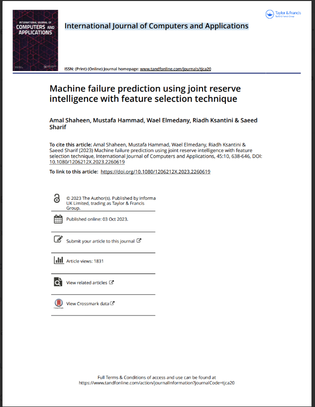 Machine failure prediction using joint reserve intelligence with feature selection technique