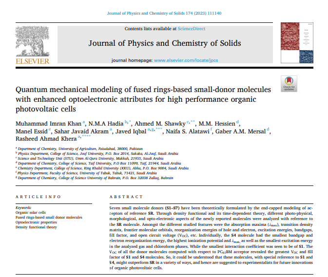 Quantum mechanical modeling of fused rings-based small-donor molecules  with enhanced optoelectronic attributes for high performance organic  photovoltaic cells