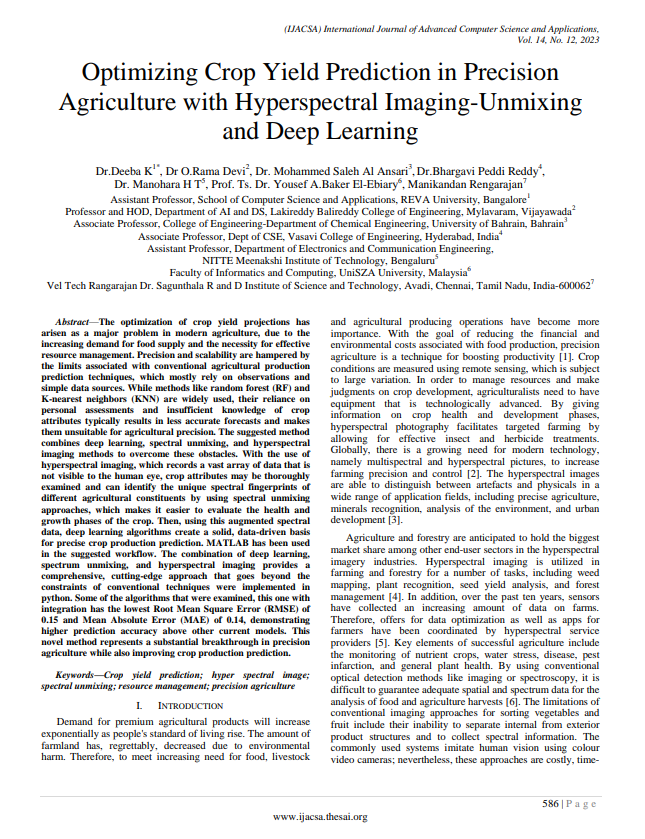 Optimizing Crop Yield Prediction in Precision Agriculture with Hyperspectral Imaging-Unmixing and Deep Learning