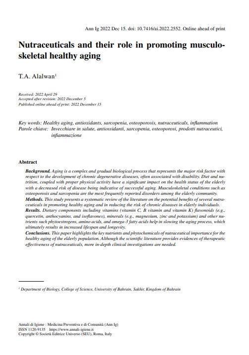 Nutraceuticals and their role in promoting musculo-skeletal healthy aging