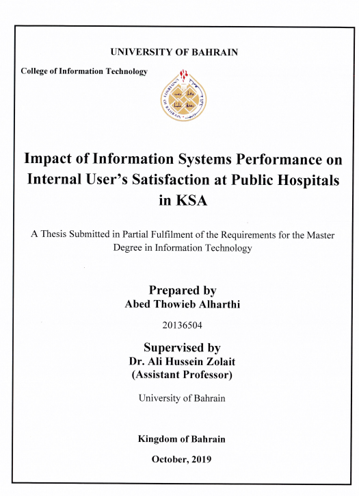 Impact of Information Systems Performance on Internal User's Satisfaction at Public Hospitals in KSA