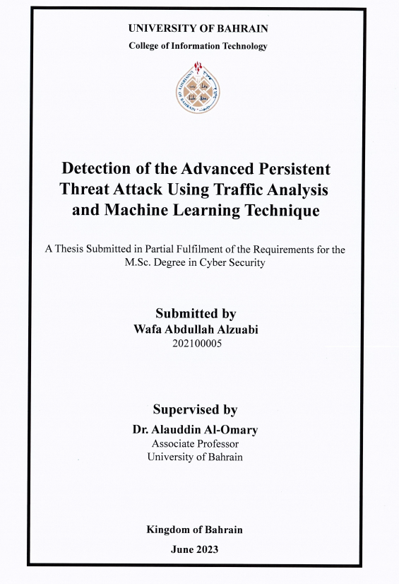 Detection of the Advanced Persistent Threat Attack Using Traffic Analysis and Machine Learning Technique