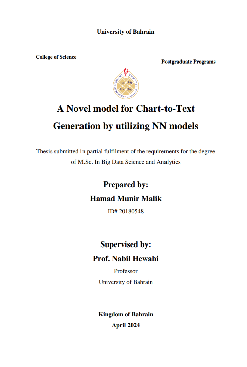 A Novel model for Chart-to-Text Generation by utilizing NN models