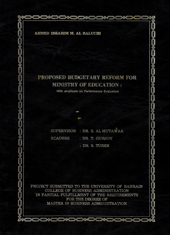 PROPOSED BUDGETARY REFORM FOR MINISTRY OF EDUCATION : With emphasis on Performance Evaluation