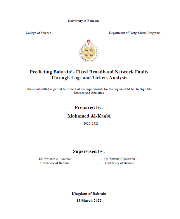 Predicting Bahrain's Fixed Broadband Network Faults Through Logs and Tickets Analysis