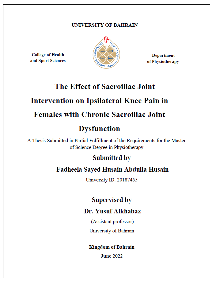 The Effect of Sacroiliac Joint Intervention on Ipsilateral Knee Pain in Females with Chronic Sacroiliac Joint Dysfunction