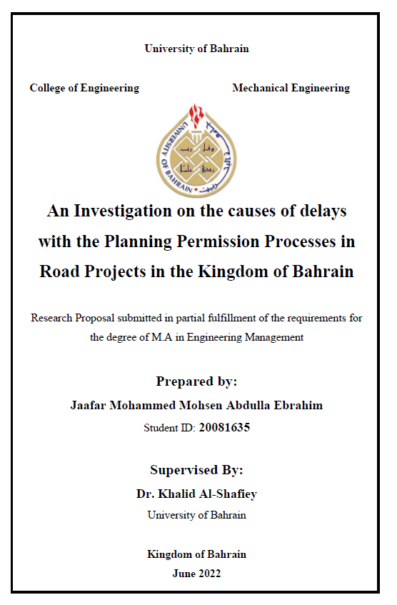 An Investigation on the causes of delays with the Planning Permission Processes in Road Projects in the Kingdom of Bahrain