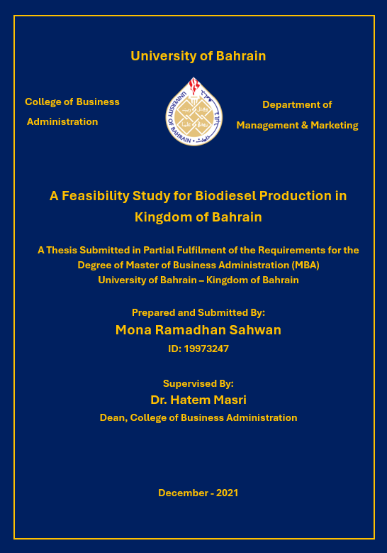 A Feasibility Study for Biodiesel Production in Kingdom of Bahrain