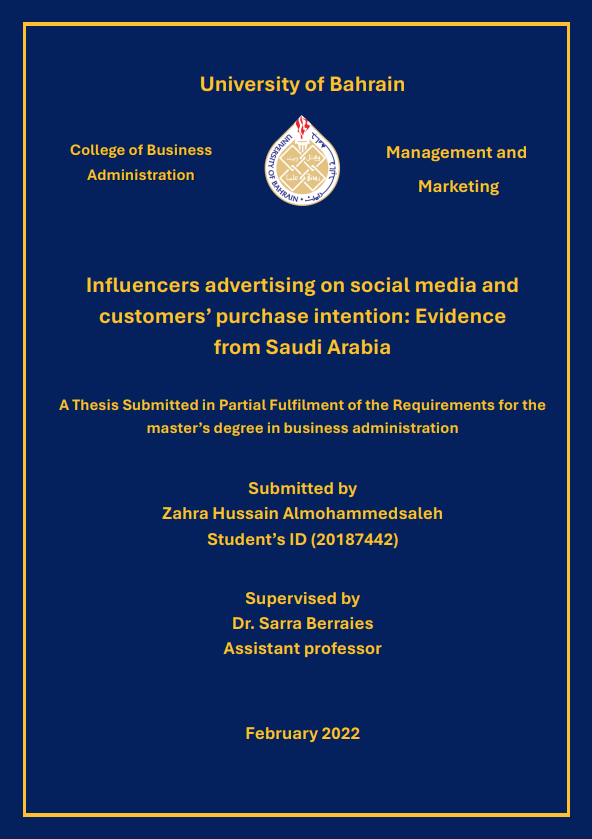 Influencers advertising on social media and customers’ purchase intention: Evidence from Saudi Arabia