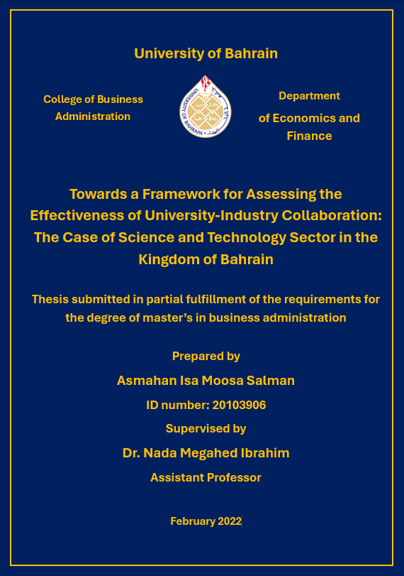 Towards a Framework for Assessing the Effectiveness of University-Industry Collaboration: The Case of Science and Technology Sector in the Kingdom of Bahrain