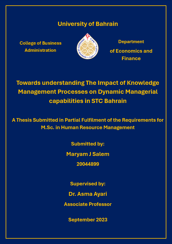 Towards understanding The Impact of Knowledge Management Processes on Dynamic Managerial capabilities in STC Bahrain