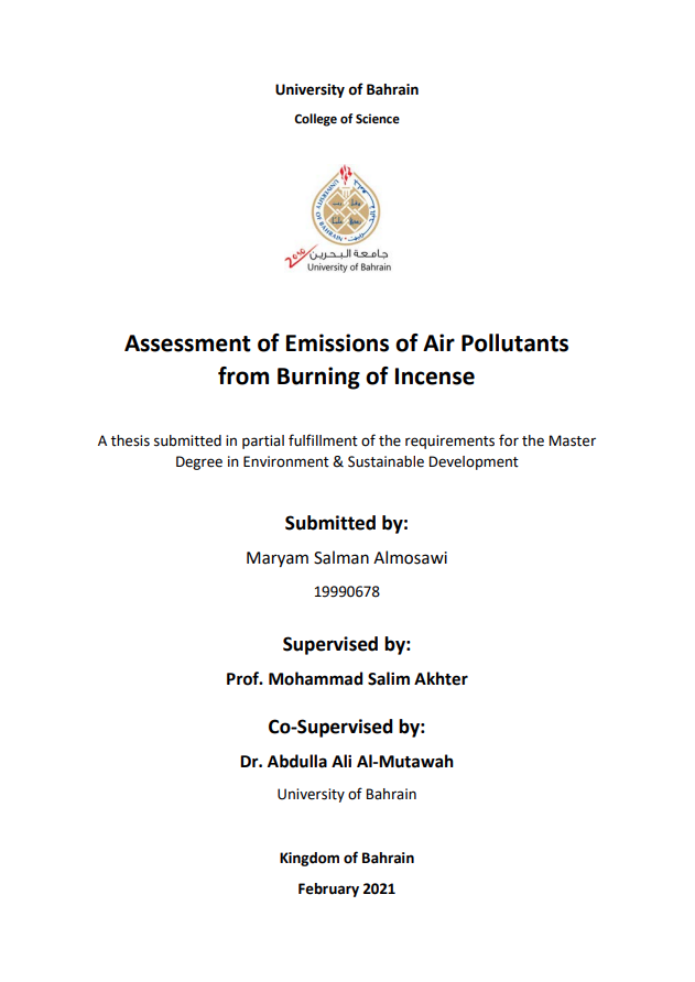Assessment of Emissions of Air Pollutants  from Burning of Incense
