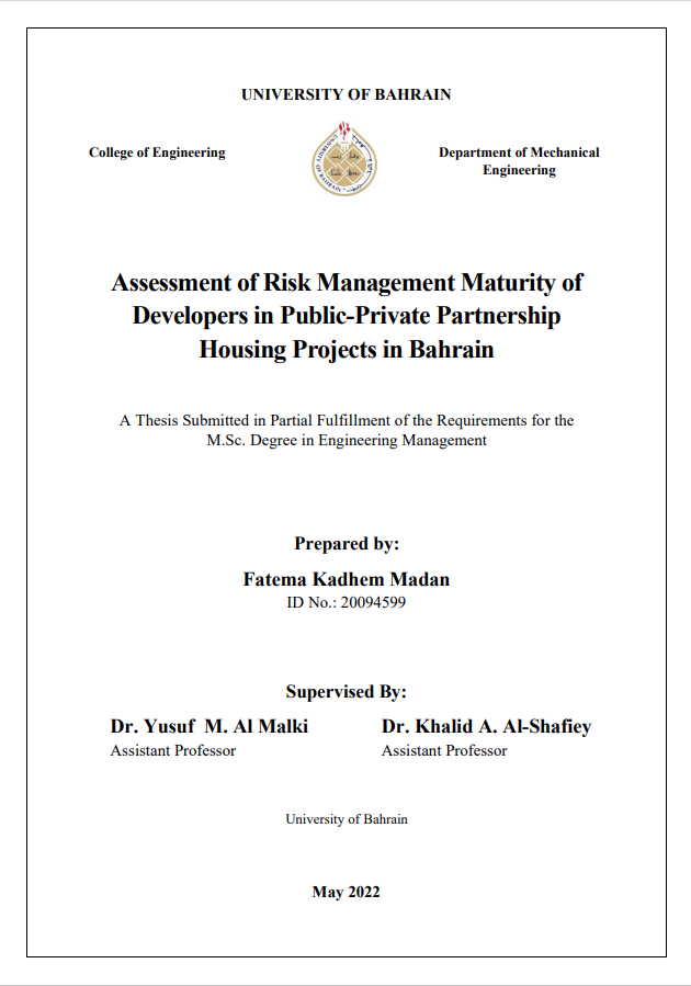 Assessment of Risk Management Maturity of  Developers in Public-Private Partnership  Housing Projects in Bahrain