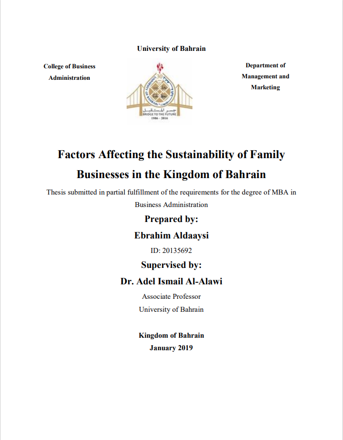 Factors Affecting the Sustainability of Family  Businesses in the Kingdom of Bahrain