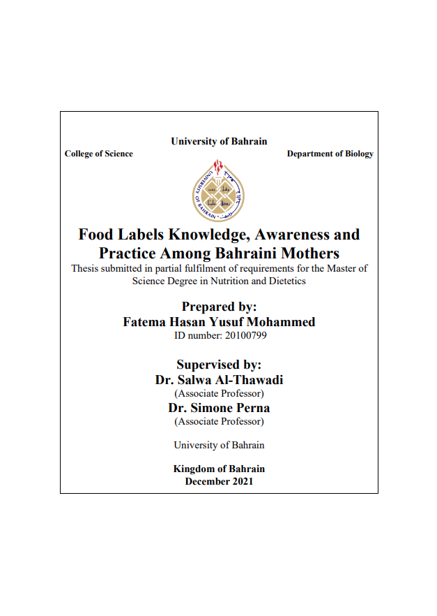 Food Labels Knowledge, Awareness and  Practice Among Bahraini Mothers