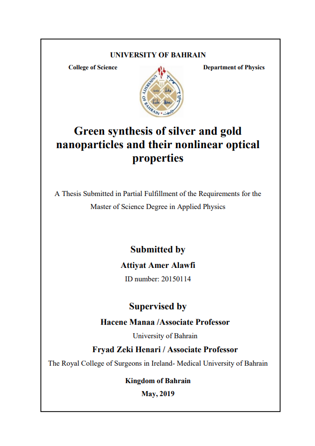 Green synthesis of silver and gold  nanoparticles and their nonlinear optical properties