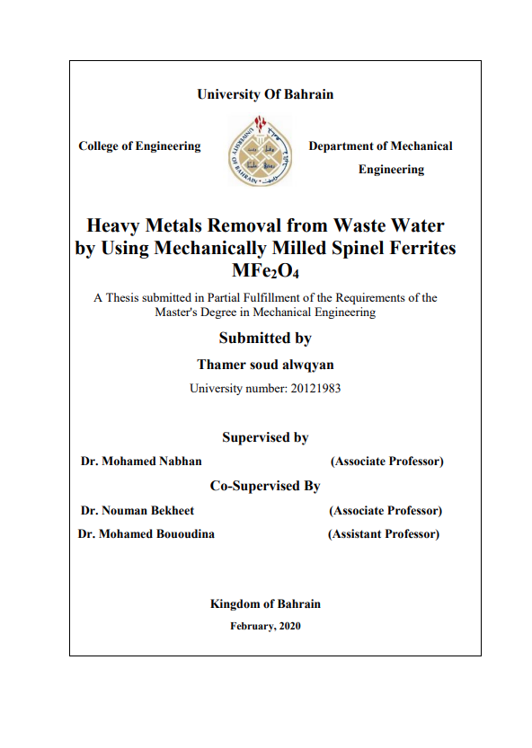 Heavy Metals Removal from Waste Water  by Using Mechanically Milled Spinel Ferrites  MFe2O4