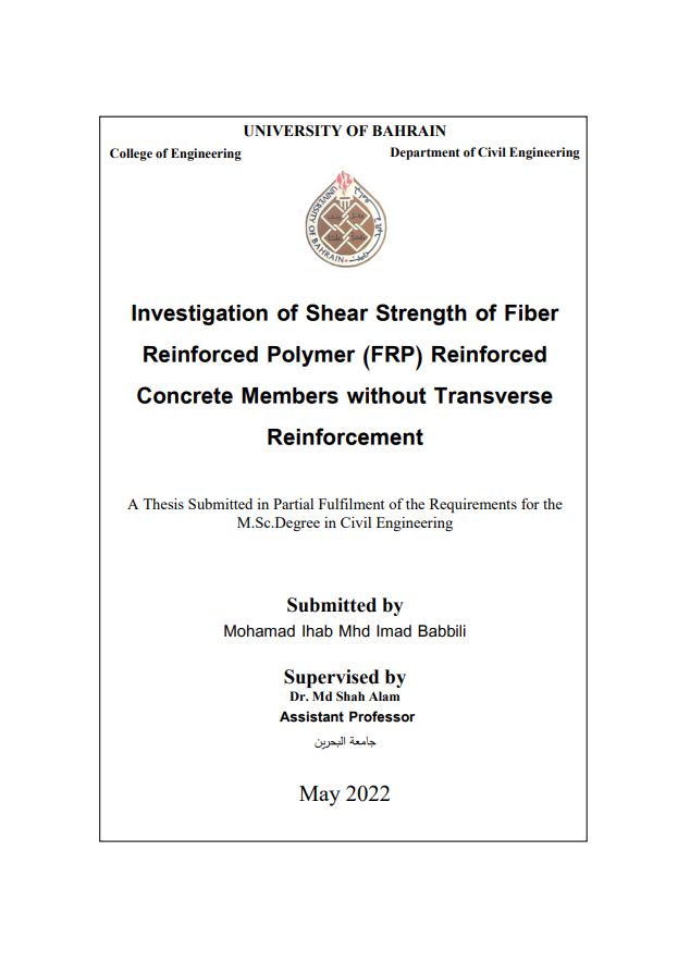 Investigation of Shear Strength of Fiber  Reinforced Polymer (FRP) Reinforced  Concrete Members without Transverse  Reinforcement