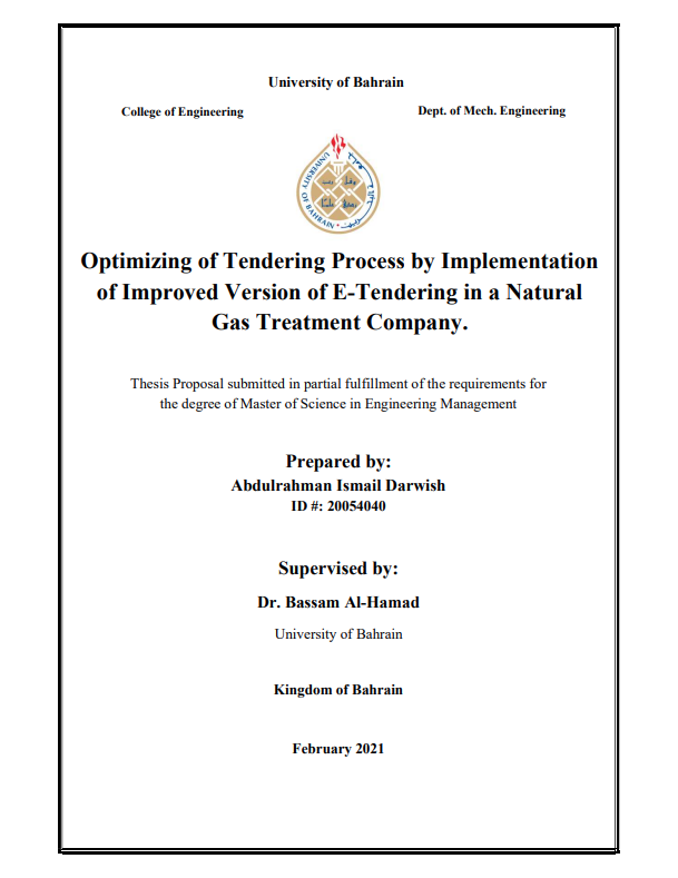 Optimizing of Tendering Process by Implementation  of Improved Version of E-Tendering in a Natural  Gas Treatment Company. 