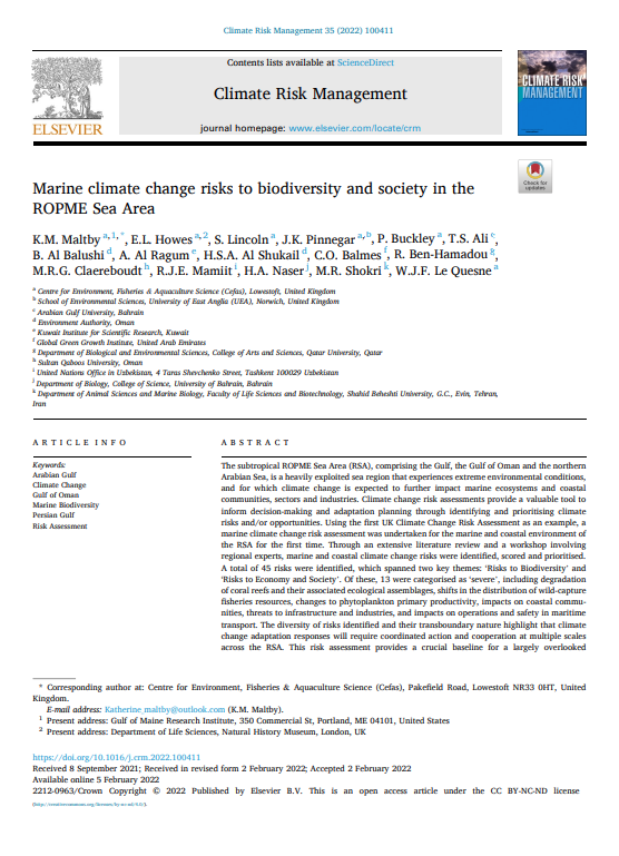 Marine climate change risks to biodiversity and society in the ROPME Sea Area 