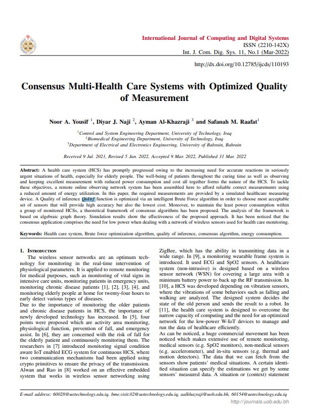 Consensus Multi-Health Care Systems with Optimized Quality of Measurement