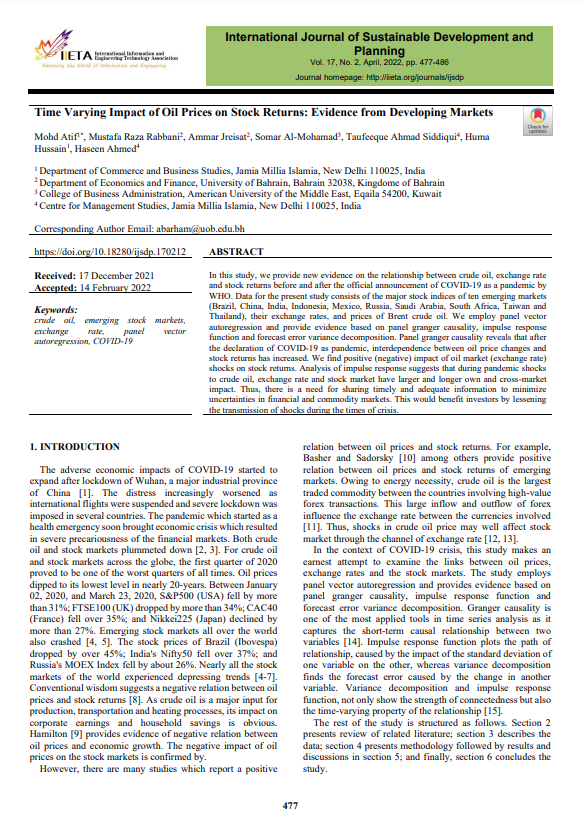 Time Varying Impact of Oil Prices on Stock Returns: Evidence from Developing Markets