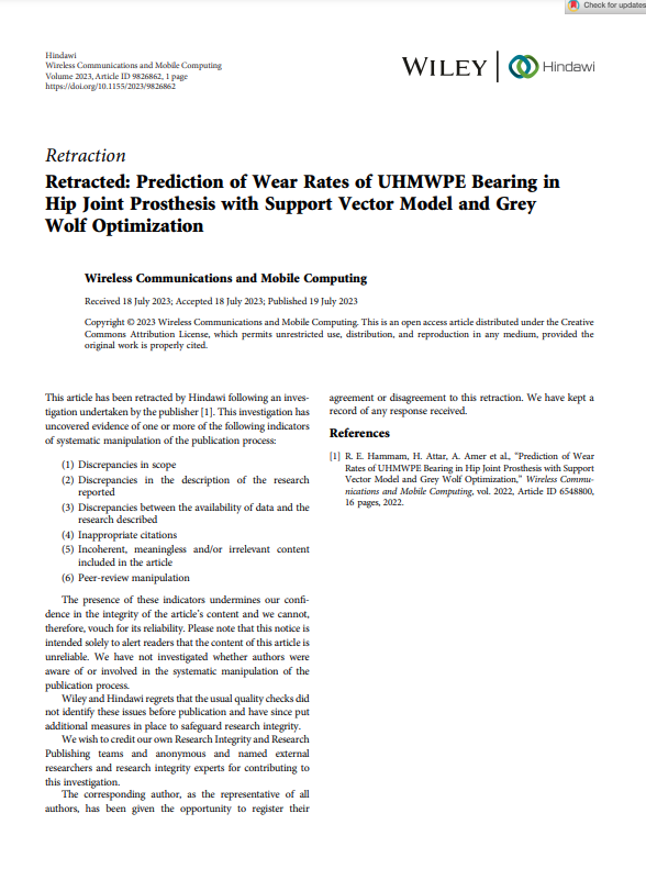 Prediction of Wear Rates of UHMWPE Bearing in Hip Joint Prosthesis with Support Vector Model and Grey Wolf Optimization