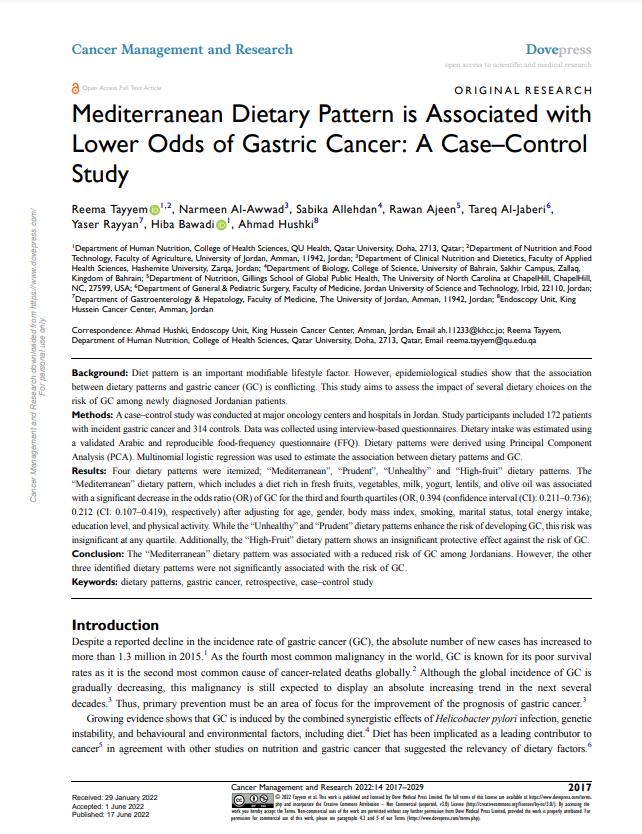 Mediterranean Dietary Pattern is Associated with Lower Odds of Gastric Cancer: A Case–Control Study