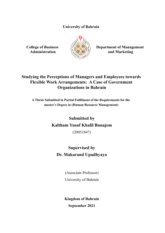 Studying the Perceptions of Managers and Employees towards Flexible Work Arrangements: A Case of Government Organizations in Bahrain