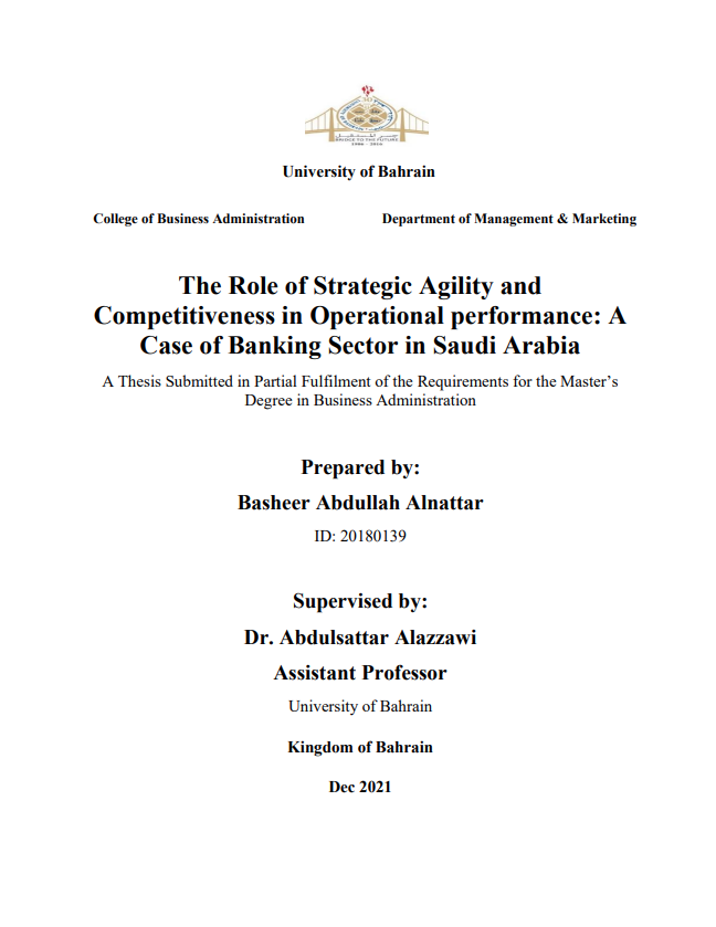 The Role of Strategic Agility and  Competitiveness in Operational performance: A  Case of Banking Sector in Saudi Arabia