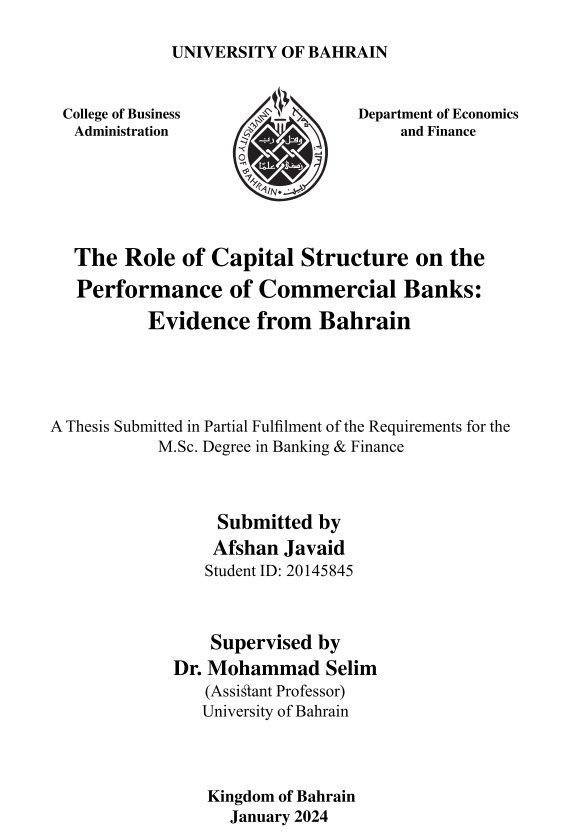 The Role of Capital Structure on the Performance of Commercial Banks: Evidence from Bahrain