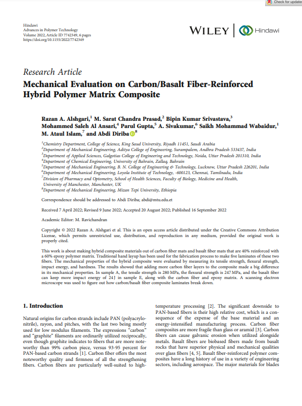 Mechanical Evaluation on Carbon/Basalt Fiber-Reinforced Hybrid Polymer Matrix Composite