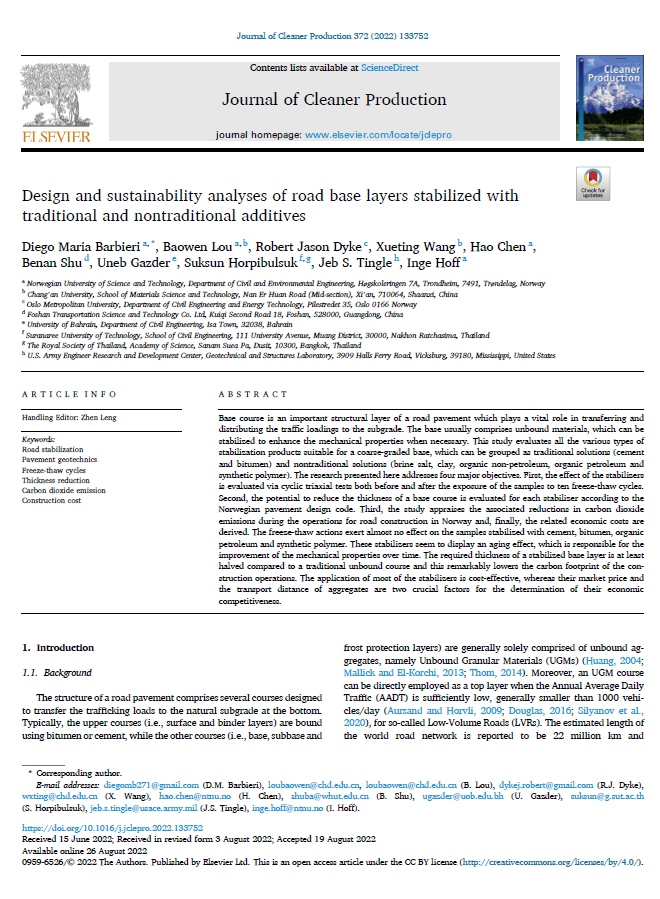 Design and sustainability analyses of road base layers stabilized with traditional and nontraditional additives 