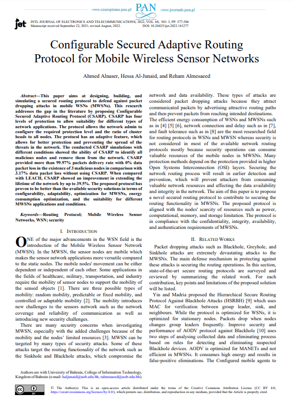 Configurable Secured Adaptive Routing Protocol for Mobile Wireless Sensor Networks
