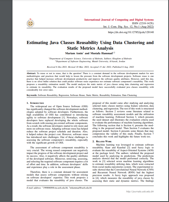 Estimating Java Classes Reusability Using Data Clustering and Static Metrics Analysis