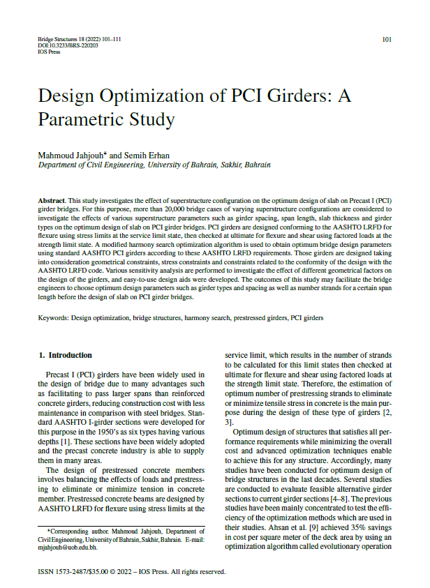 Design Optimization of PCI Girders: A Parametric Study