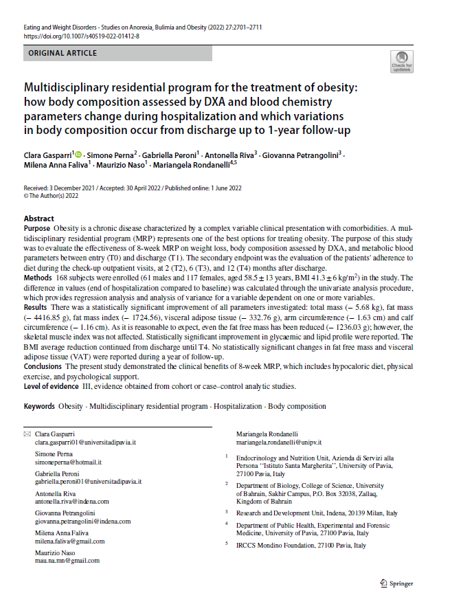 Multidisciplinary residential program for the treatment of obesity how body composition assessed by DXA and blood chemistry parameters change during hospitalization and which variations in body composition occur from discharge up to 1-year follow-up