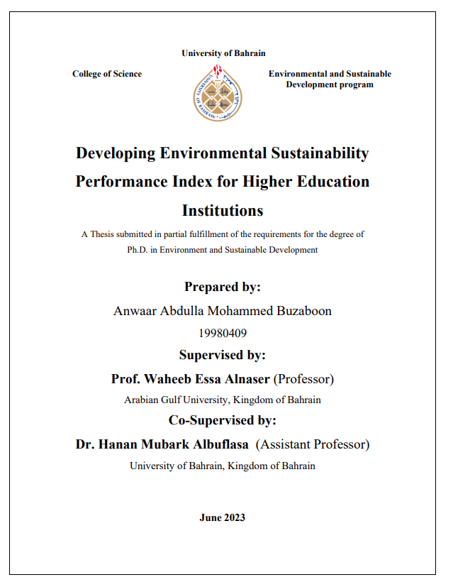 Developing Environmental Sustainability Performance Index for Higher Education Institutions
