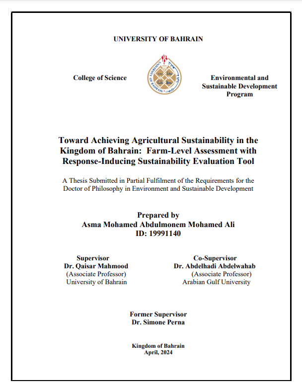 Toward Achieving Agricultural Sustainability in the Kingdom of Bahrain: Farm-Level Assessment with Response-Inducing Sustainability Evaluation Tool