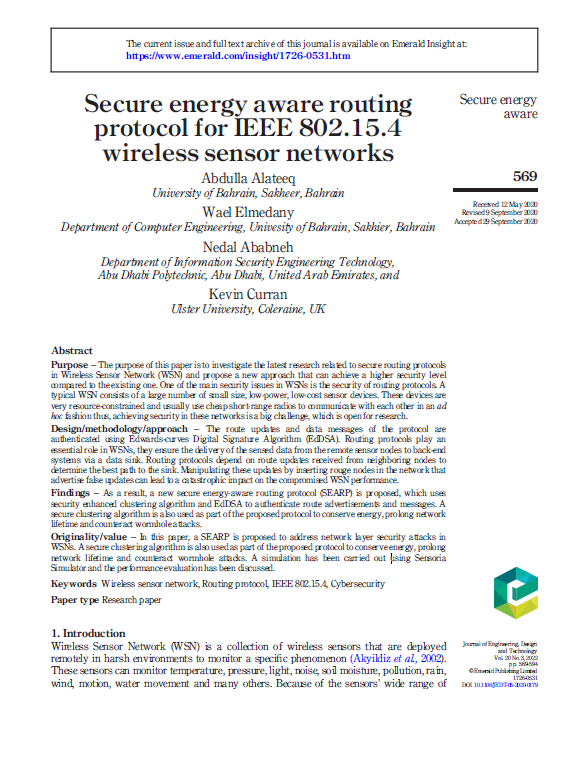 Secure energy aware routing protocol for IEEE 802.15.4 wireless sensor networks