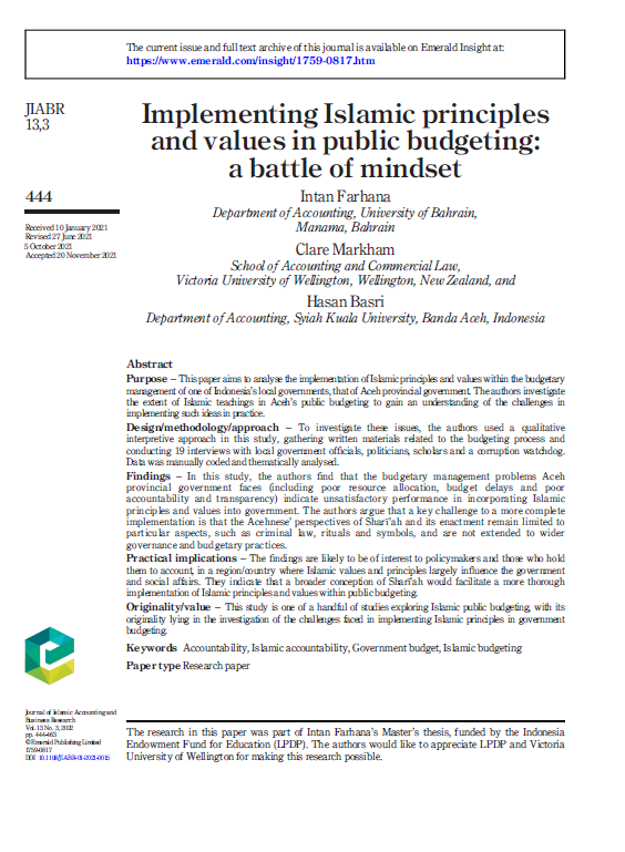 Implementing Islamic principles and values in public budgeting: a battle of mindset
