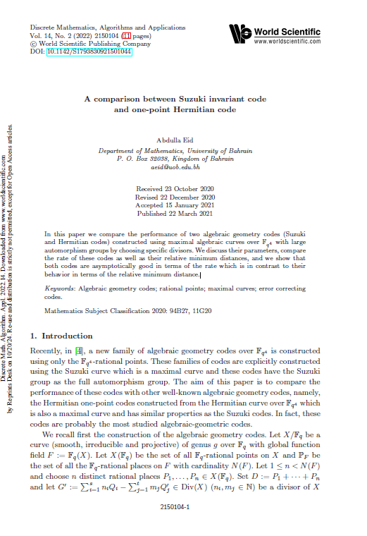 A comparison between Suzuki invariant code and one-point Hermitian code