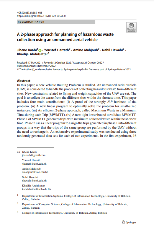 A 2-phase approach for planning of hazardous waste collection using an unmanned aerial vehicle
