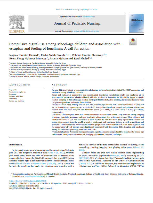 Compulsive digital use among school-age children and association with escapism and feeling of loneliness: A call for action 