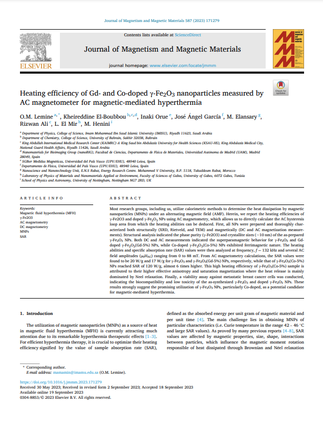 Heating efficiency of Gd- and Co-doped γ-Fe2O3 nanoparticles measured by AC magnetometer for magnetic-mediated hyperthermia 