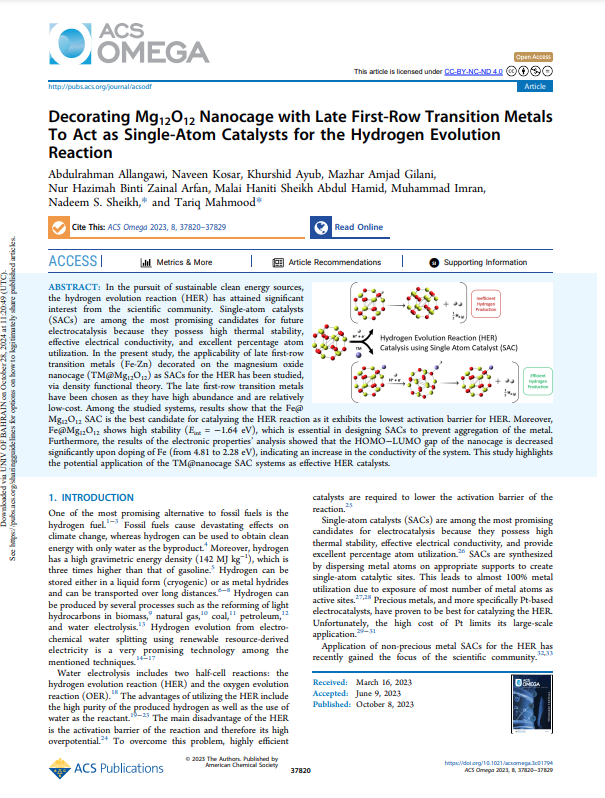 Decorating Mg12O12 Nanocage with Late First-Row Transition Metals To Act as Single-Atom Catalysts for the Hydrogen Evolution Reaction