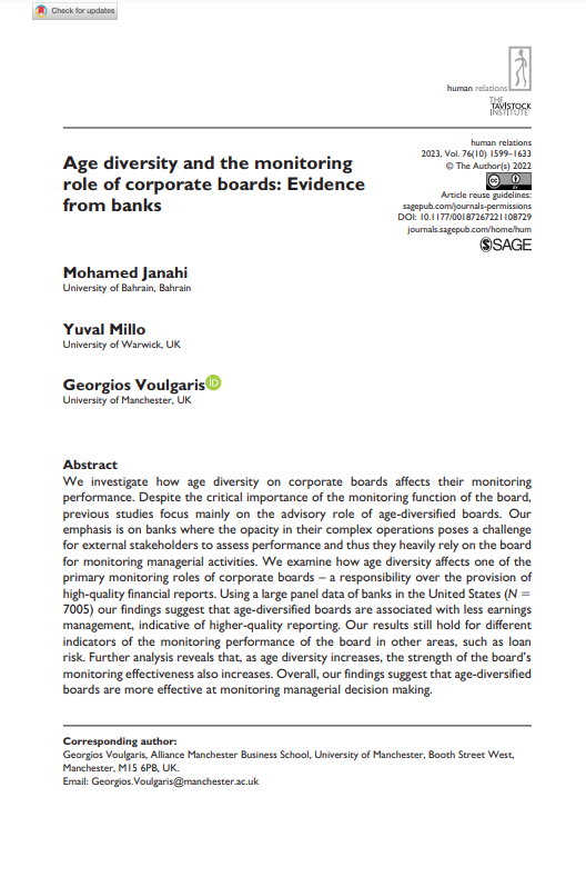 Age diversity and the monitoring role of corporate boards: Evidence from banks