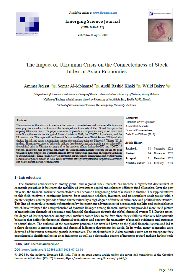 The Impact of Ukrainian Crisis on the Connectedness of Stock  Index in Asian Economies