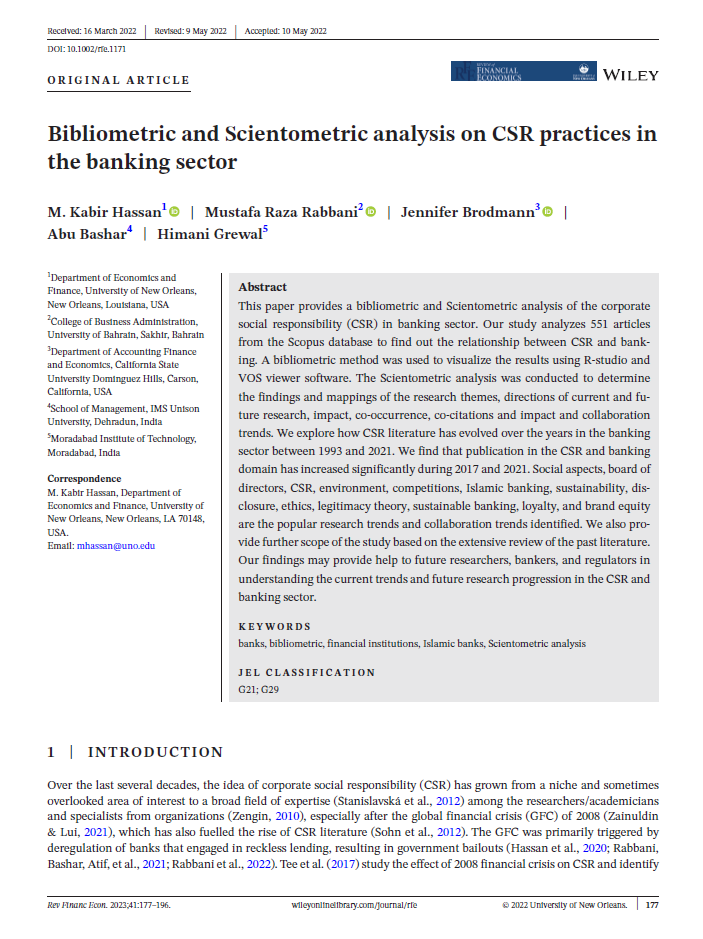Bibliometric and Scientometric analysis on CSR practices in the banking sector