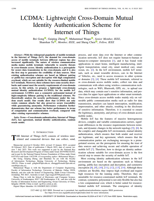 LCDMA: Lightweight Cross-Domain Mutual Identity Authentication Scheme for Internet of Things